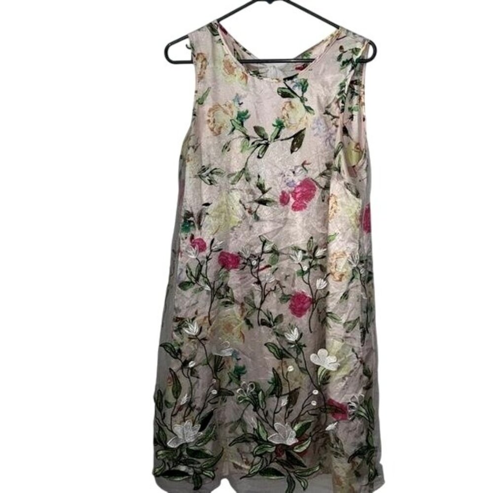 Floral Embroidered Sleeveless A-Line Dress With Bow Back Tie Spense Size 14 Poly